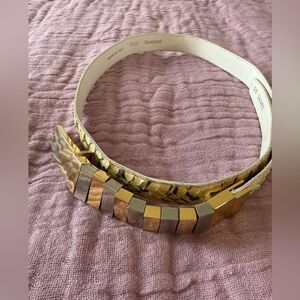 Vintage Bazzini Snakeskin Belt Made in Italy Gold Metal Block Buckle Size 26